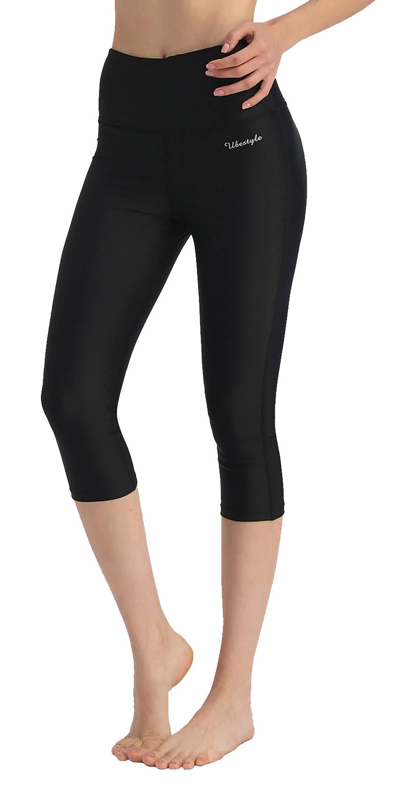 Ubestyle UPF 50+ High Rise Swim Pants for Women Swim Capris Legging Swimsuit Bottom Swim Shorts Sun Protective Black - Image 1